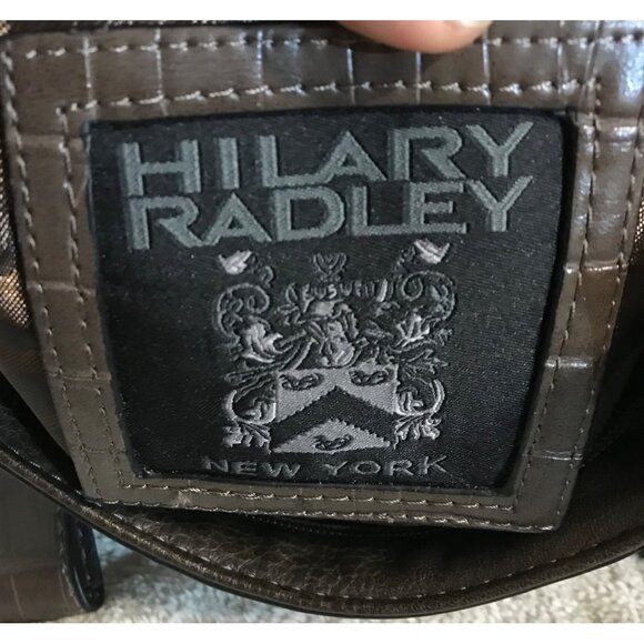 Hilary Radley Purse Brown Leather Crossbody Croc Embossed & Leopard Lining 10 x - Picture 8 of 15